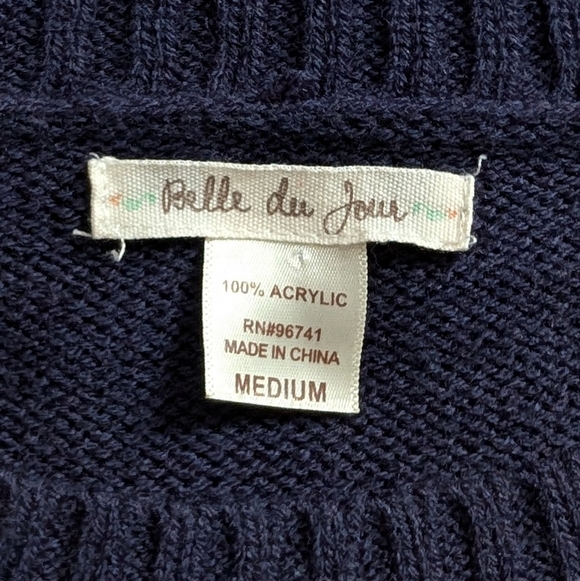 Belle Du Jour Navy Blue Ugly Christmas Owl Snowflake Sweater Size Medium - Picture 6 of 9